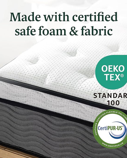 Zinus 12 Inch True Support Hybrid Mattress [New Version], King, Fiberglass Free, Medium Feel, Motion Isolation, Certified Safe Foams & Fabric, Mattress in A Box - LeafyLoom