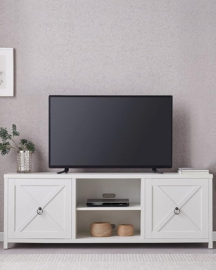 Henn&Hart Rectangular TV Stand for TV's up to 80" in White, TV Stands for the Living Room - LeafyLoom