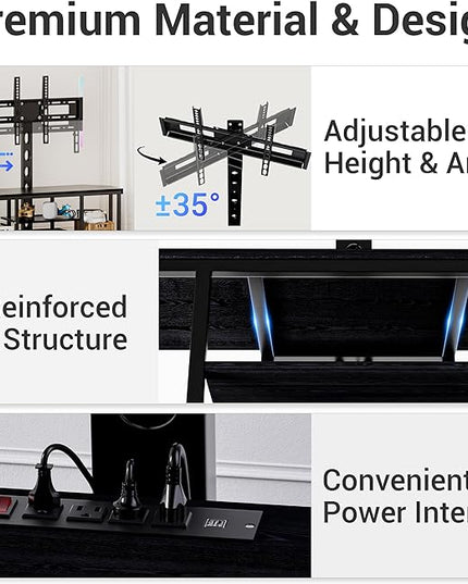Corner TV Stand LED, Universal TV Mount Stand for 32-60" TV, Height Adjustable Swivel TV Console Wood & Steel Entertainment Center with Mount, Cabinet, Power Outlet, Colorful LED Light, Black - LeafyLoom