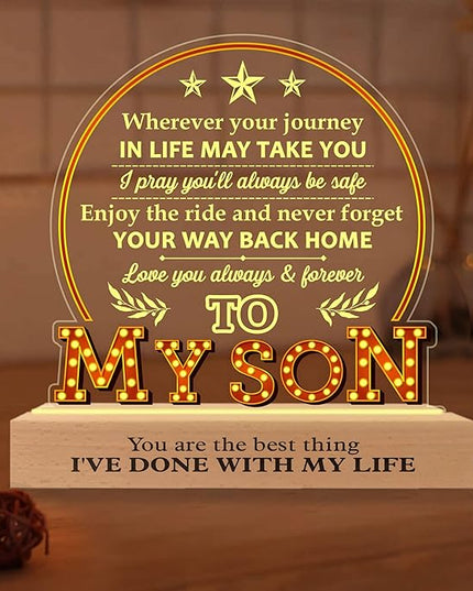 ARTSYWIX 3D Illusion Lamp with Wooden Base, Acrylic Night Light - USB Powered, Personalized Gift for Son, Birthday, Graduation, Decorative Tabletop Lamp - LeafyLoom
