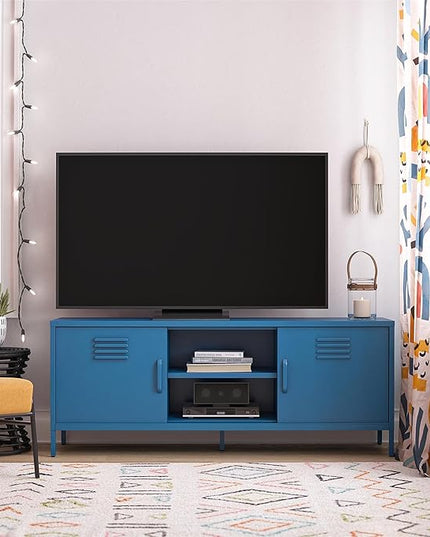 Novogratz Cache Metal Locker-Style TV Stand for TVs up to 65", Bright Blue - LeafyLoom