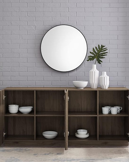 Walker Edison Liss Contemporary 4-Door Minimalist Sideboard, 70 Inch, Slate Grey - LeafyLoom