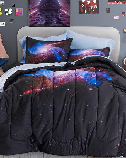 SLEEP ZONE Kids Bedding Comforter Set Full/Queen Size - Super Soft & Cute Printed 3-Piece Comforter Set All Seasons for Boys, Girls, Fade Resistant, Machine Washable, Purple Galaxy - LeafyLoom