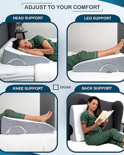 Bed Wedge Pillow 7.5 inch | Memory Foam Wedge Pillow for Sleeping | Triangle Pillow Wedge | Acid Reflux Pillow | Post-Surgery Support Cushion | Back, Head, Knee, Elbow Support | Pregnancy Pillow - LeafyLoom