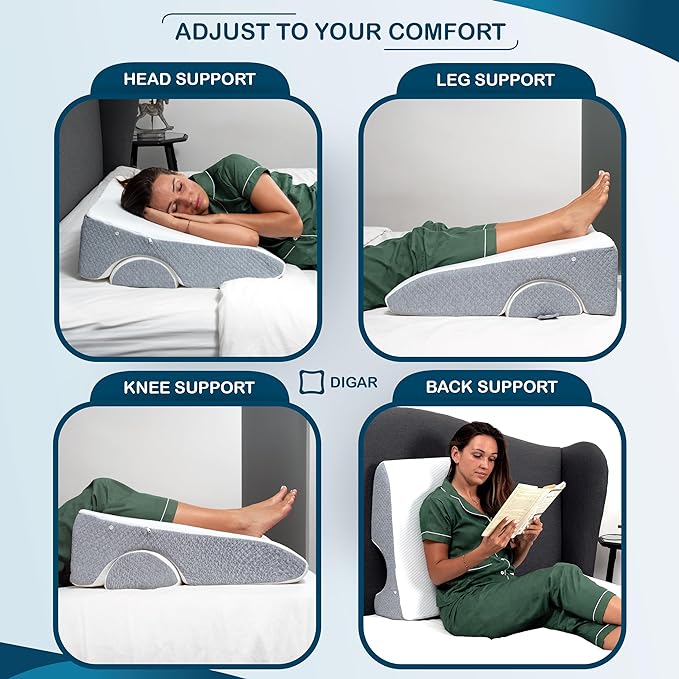 Bed Wedge Pillow 7.5 inch | Memory Foam Wedge Pillow for Sleeping | Triangle Pillow Wedge | Acid Reflux Pillow | Post-Surgery Support Cushion | Back, Head, Knee, Elbow Support | Pregnancy Pillow - LeafyLoom