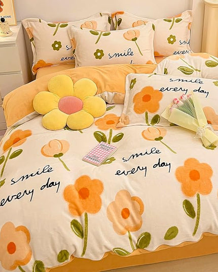 MorroMorn Twin Bedding Sets, Orange Floral Duvet Cover Set, Fluffy Comforter Covers Blanket Ultra Soft Cute Flowers for Girls Kids Toddler Teen Preppy Dorm Twin/Twin XL Size - LeafyLoom