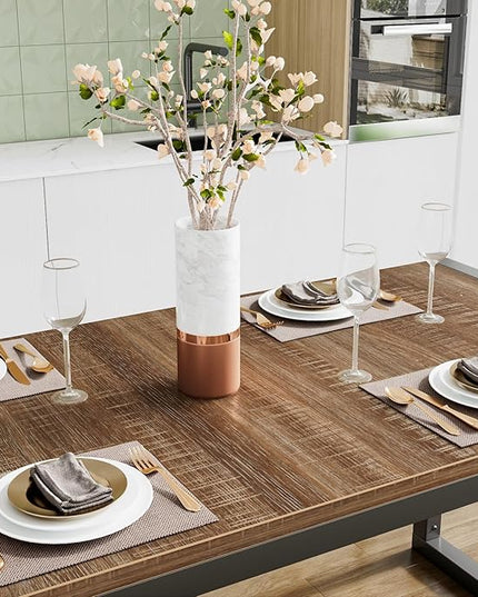 SHA CERLIN 3-Piece Dining Table Set with 2 Benches, Rustic Kitchen Table Set for 4-6, Space-Saving Dinette, Sturdy Structure, Easy Assemble, Brown/Grey - LeafyLoom