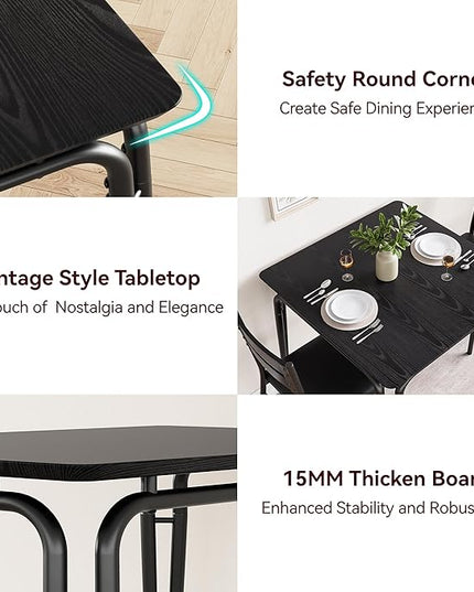 Dining Table for 2, Small Table and Chairs Set of 2, Square Dinette Set for 2, Dinner Table Set, 3 Piece Kitchen & Dining Room Sets for Small Space, Apartment (Black, Dining Table with 2 Chairs) - LeafyLoom