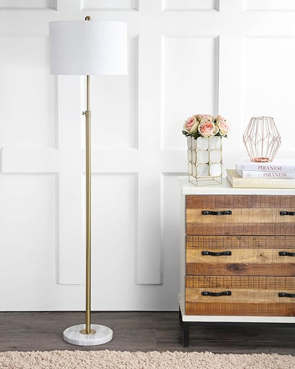 JONATHAN Y JYL3022A June 65" Adjustable Metal/Marble LED Floor Lamp, Modern, Contemporary, Elegant, Glam, Office, Living Room, Family Room, Dining Room, Bedroom, Hallway, Foyer, Brass - LeafyLoom