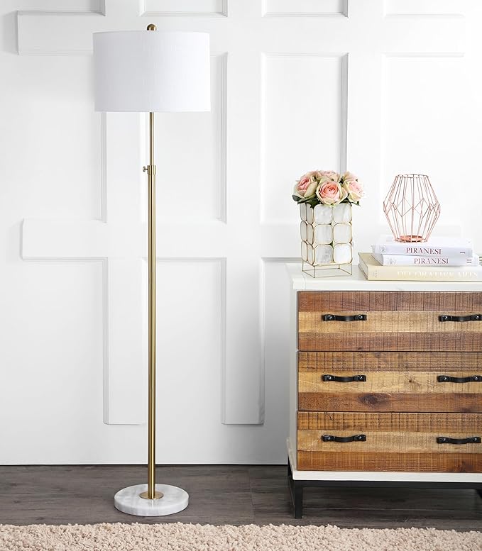JONATHAN Y JYL3022A June 65" Adjustable Metal/Marble LED Floor Lamp, Modern, Contemporary, Elegant, Glam, Office, Living Room, Family Room, Dining Room, Bedroom, Hallway, Foyer, Brass - LeafyLoom
