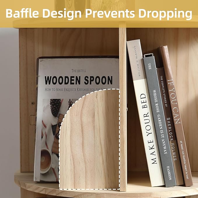 Rotating Bookshelf Tower, 5 Tier 360 Display Spinning Bookshelf, Solid Wood Narrow Book Shelf Organizer for Kid Adult, Corner Floor Standing Bookcase for Bedroom, Living Room, Study Room, Small Space - LeafyLoom