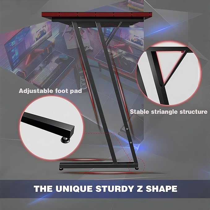 L Shaped Gaming Desk, 51 Inch Computer Corner Table with Large Monitor Stand & Carbon Fiber Surface for Home Office Study Writing Workstation, Black - LeafyLoom