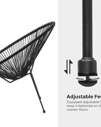 SONGMICS 3-Piece Outdoor Seating Acapulco Chair, Modern Patio Furniture Set, Glass Top Table and 2 Chairs, Indoor and Outdoor Conversation Bistro Set, Ink Black UGGF011B01 - LeafyLoom