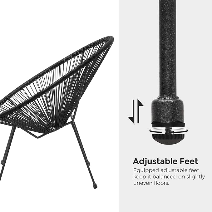 SONGMICS 3-Piece Outdoor Seating Acapulco Chair, Modern Patio Furniture Set, Glass Top Table and 2 Chairs, Indoor and Outdoor Conversation Bistro Set, Ink Black UGGF011B01 - LeafyLoom