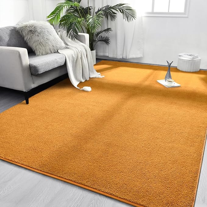 Area Rugs for Bedroom Living Room, 5x8 Orange Super Soft Comfy Thickened Memory-Foam Indoor Carpets, Modern Aesthetic Minimalist Carpet for Boys Girls Adults Apartment Nursery Home Décor - LeafyLoom