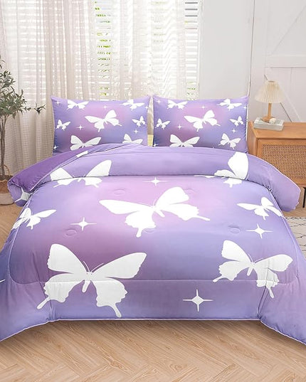 Tailor Shop Butterfly Comforter Sets Queen Size,Purple Butterfly Bedding Sets for Girls Kids Teens with 2 Pillowcase… - LeafyLoom