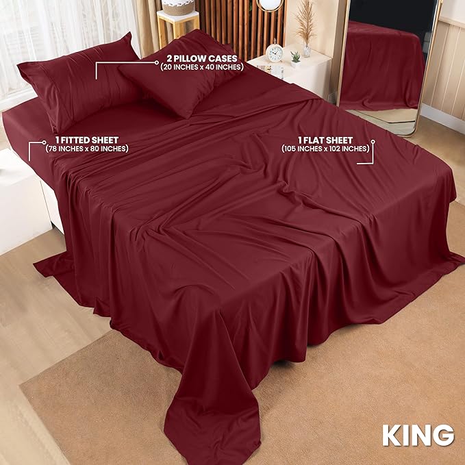 Utopia Bedding King Bed Sheets Set - 4 Piece Bedding - Brushed Microfiber - Shrinkage and Fade Resistant - Easy Care (King, Red Burgundy) - LeafyLoom