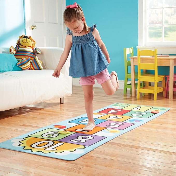 Melissa & Doug Hop & Count Hopscotch Rug (Play Space & Room Decor, Skid-Proof Backing, 27” H x 5.5” W x 5.5” L) - Classic Hopscotch Rug For Kids - LeafyLoom