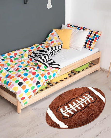 Cool Football Rug for men room decor-32"x 20" Non Slip kid Rug for Aesthetic bathroom & area rugs fun Decor Microfiber Fluffy Rug for y2k Room Decor-Cute Rug - LeafyLoom