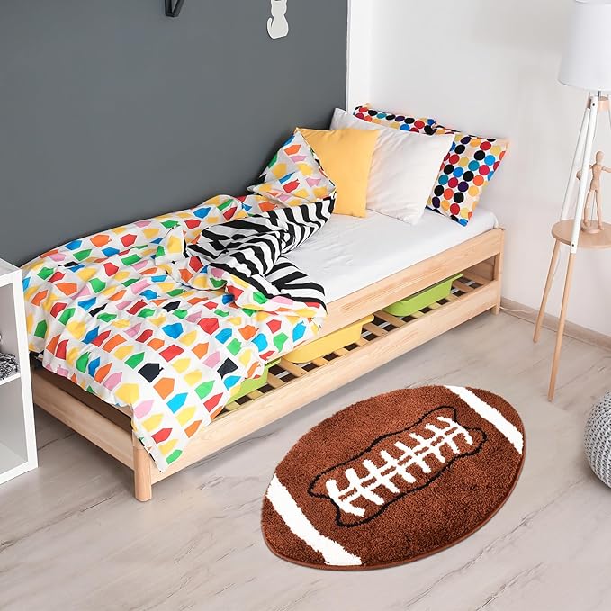 Cool Football Rug for men room decor-32"x 20" Non Slip kid Rug for Aesthetic bathroom & area rugs fun Decor Microfiber Fluffy Rug for y2k Room Decor-Cute Rug - LeafyLoom
