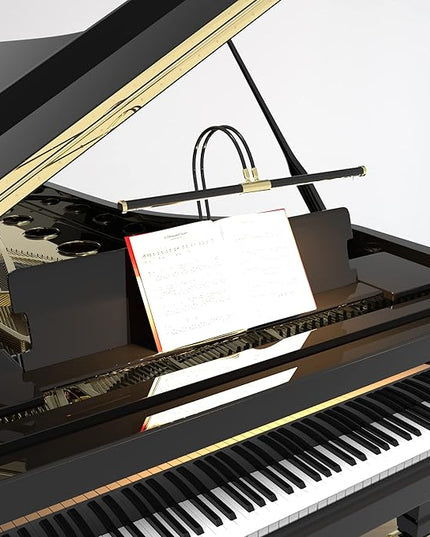 Cocoweb 22" Grand Piano Lamp, LED, Adjustable, Quality Lighting in Black with Brass Accents, with Rechargeable Battery Pack - GPLEDV-22D-BP4 - LeafyLoom