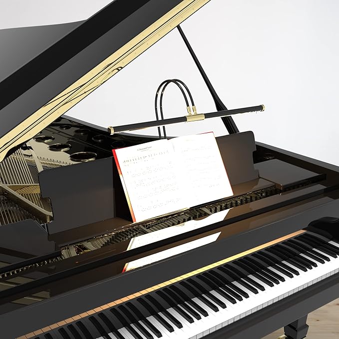 Cocoweb 22" Grand Piano Lamp, LED, Adjustable, Quality Lighting in Black with Satin Nickel Accents, with Plug-in Adapter - GPLED22SND - LeafyLoom