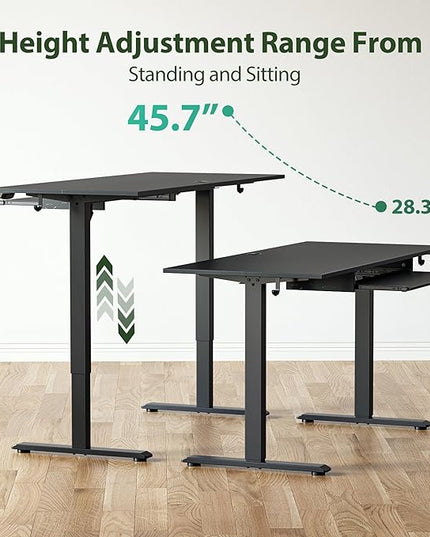Height Adjustable Desk with Keyboard Tray, 63 x 24 Inches Electric Standing Desk, Stand up Computer Table with Memory Preset, Gaming Modern Lift Motorized Gaming Workstation, Black - LeafyLoom