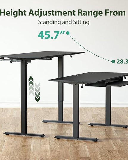 Height Adjustable Desk with Keyboard Tray, 48 x 24 Inches Electric Standing Desk, Stand up Computer Table with Memory Preset, Gaming Modern Lift Motorized Gaming Workstation, Black - LeafyLoom