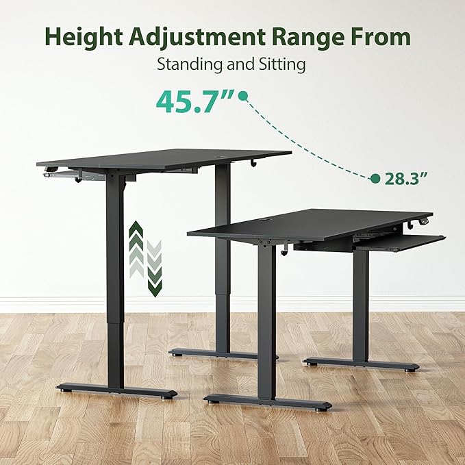Height Adjustable Desk with Keyboard Tray, 48 x 24 Inches Electric Standing Desk, Stand up Computer Table with Memory Preset, Gaming Modern Lift Motorized Gaming Workstation, Black - LeafyLoom
