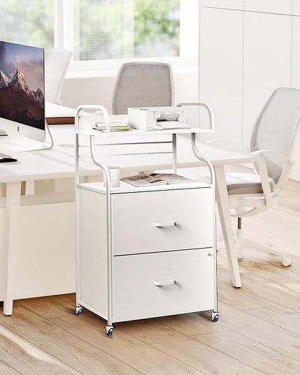 Vertical File Cabinet, 2 Drawer Mobile Filing Cabinet with 1 Bookshelf, Printer Stand with Open Storage Shelves Fits A4/Letter/Legal Size File Cabinets for Home Office Organizer, White - LeafyLoom