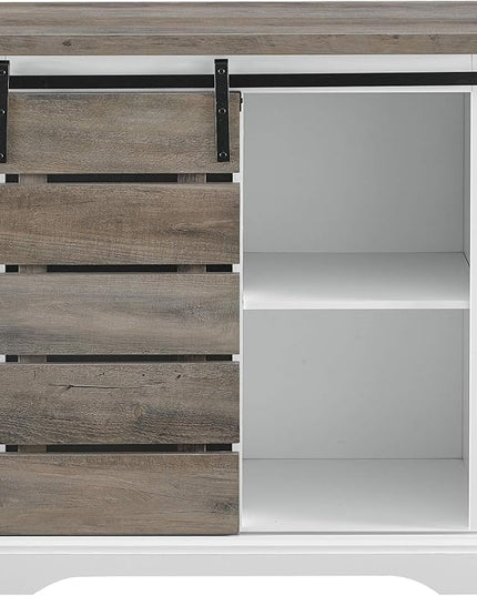 Walker Edison Willa Modern Farmhouse Sliding Single Slat Door Storage Console, 32 Inch, White and Grey Wash - LeafyLoom