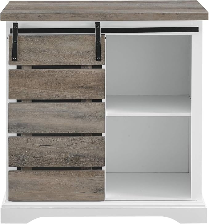 Walker Edison Willa Modern Farmhouse Sliding Single Slat Door Storage Console, 32 Inch, White and Grey Wash - LeafyLoom