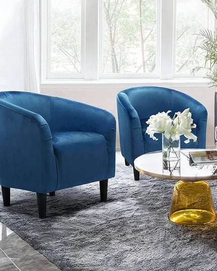 Yaheetech Club Chair, Velvet Accent Chair Upholstered Barrel Chair Sitting Chair with Armrest and Low Back for Living Room Bedroom, Pagoda Blue - LeafyLoom