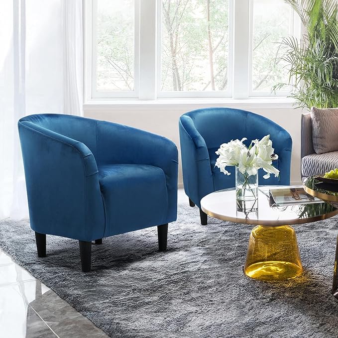 Yaheetech Club Chair, Velvet Accent Chair Upholstered Barrel Chair Sitting Chair with Armrest and Low Back for Living Room Bedroom, Pagoda Blue - LeafyLoom