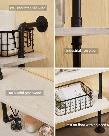 Ladder Pipe Shelves, Wall Mounted Industrial Shelves for Living Room Storage (White, 5 Tier - 10" D x 36" W x 70" H) - LeafyLoom