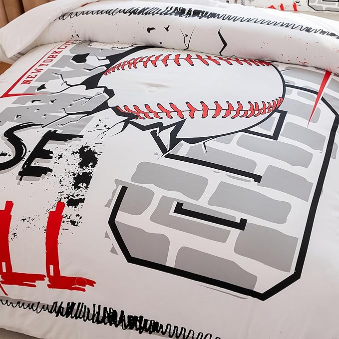 Baseball Bedding Full,Sports Comforter Set for Boys,Teen Boy Bedding Sets, Boys Baseball Comforter Set with 2 Pillowcases - LeafyLoom