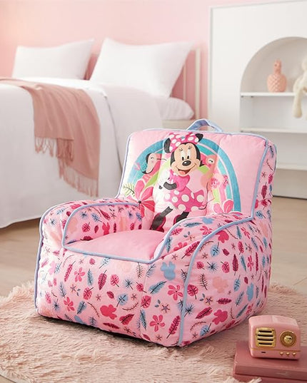 Idea Nuova Disney Minnie Mouse Smile Toddler Bean Bag Decorative Chair with Carry Handle, Large - LeafyLoom