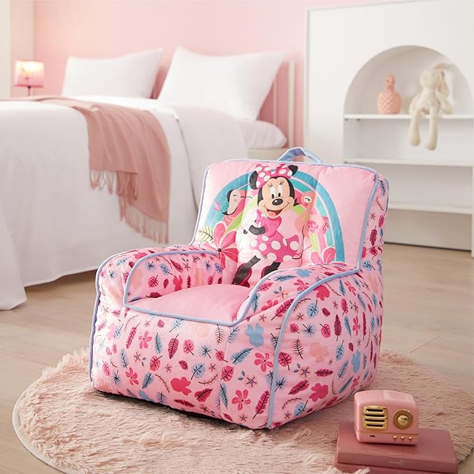 Idea Nuova Disney Minnie Mouse Smile Toddler Bean Bag Decorative Chair with Carry Handle, Large - LeafyLoom