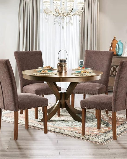 Parsons Dining Chairs Set of 2, Upholstered Nailhead Dining Room Kitchen Side Chair with Thick Cushions and Wood Legs, Brown - LeafyLoom