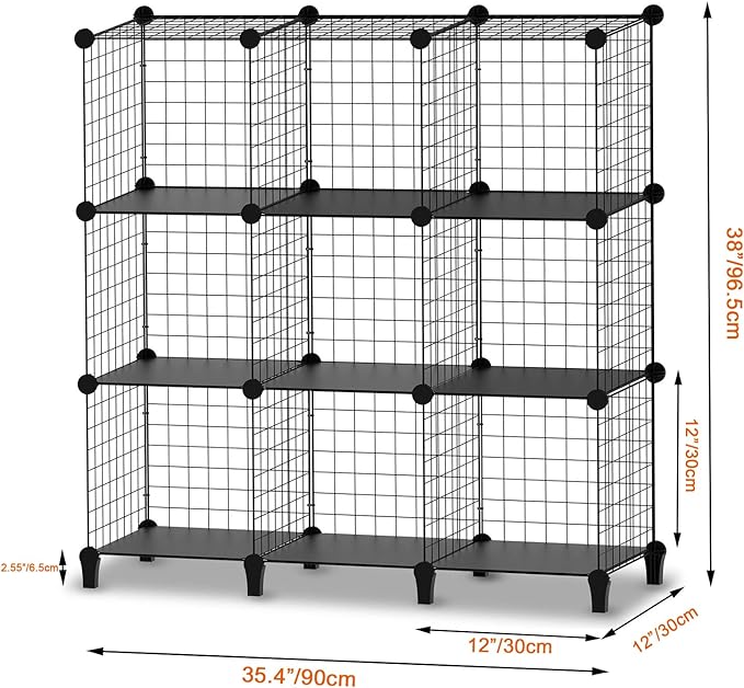 HOMIDEC Cube Storage, Storage Shelves 9 Cube Bookshelf Bookcase Closet Organizer and Storage Wire Storage Cube Multi-Use DIY Storage Cube Shelf for Books, Toys, Clothes, Tools - LeafyLoom