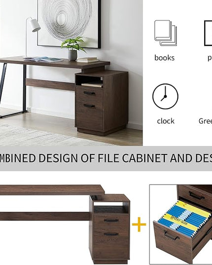 NicBex Laik-DW-00004-DX Desks, 65.3" W x 23.6" D x 30" H, Brown - LeafyLoom