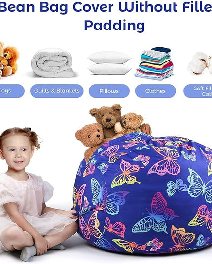 KABOER Bean Bag Cover for Kids,200L Stuffed Animal Storage Bean Bag Chair Cover |Stuffable Zipper Beanbag for Organizing Children Soft Plush Toys (32x29inch) - LeafyLoom