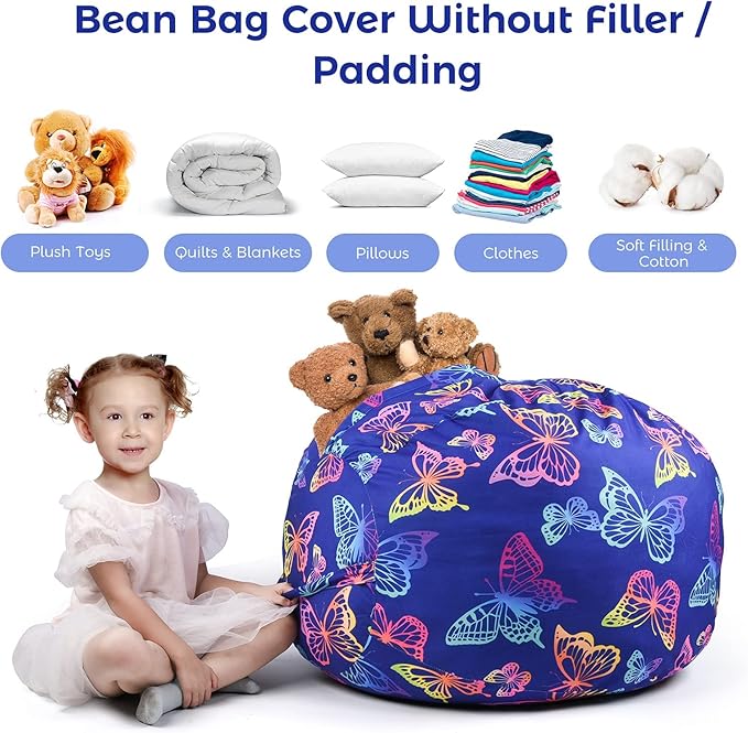 KABOER Bean Bag Cover for Kids,200L Stuffed Animal Storage Bean Bag Chair Cover |Stuffable Zipper Beanbag for Organizing Children Soft Plush Toys (32x29inch) - LeafyLoom