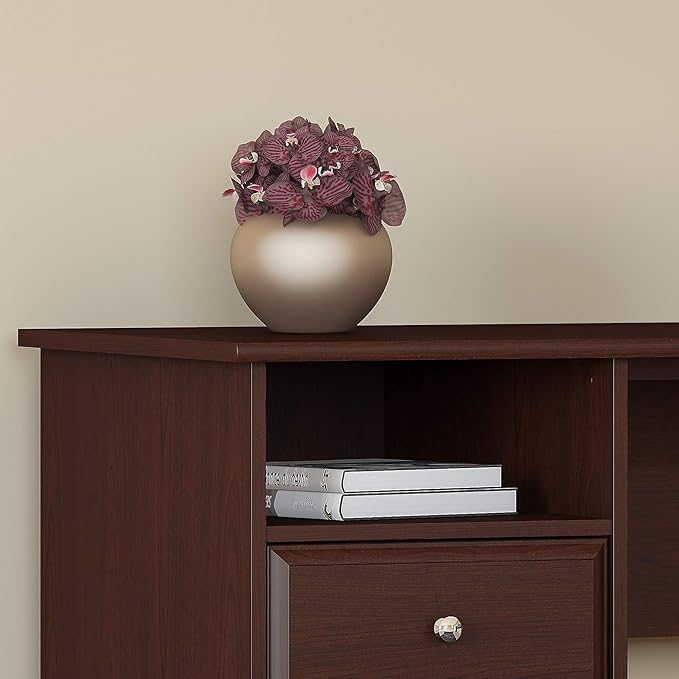 Bush Furniture Cabot Desks for Home Office with Storage and Chrome Hardware | Elegant Computer Table with Drawers, 72W, Harvest Cherry - LeafyLoom