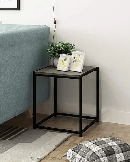 FURINNO Camnus Modern Living End Table, French Oak Grey, 15.75 in x 15.75 in x 17.83 in - LeafyLoom