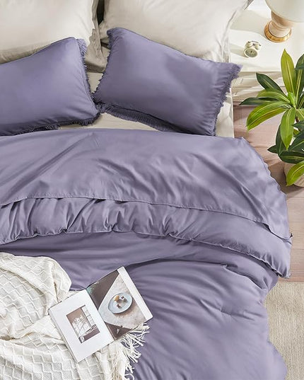 Andency Grayish Lavender Purple Comforter Set Queen, Boho Tassel Lightweight Bedding Comforter Sets, 3 Pieces All Season Soft Fluffy Fringe Bed Set (90x90In Comforter & 2 Pillowcases) - LeafyLoom