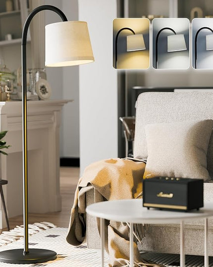 Floor Lamp for Living Room, Dimmable Floor Lamps (3 Color Temperatures and 9w Led Bulb), Standing Lamp with White Lamp Shade, Modern Tall Arc Floor Lamp for Bedroom, Office, Study - LeafyLoom
