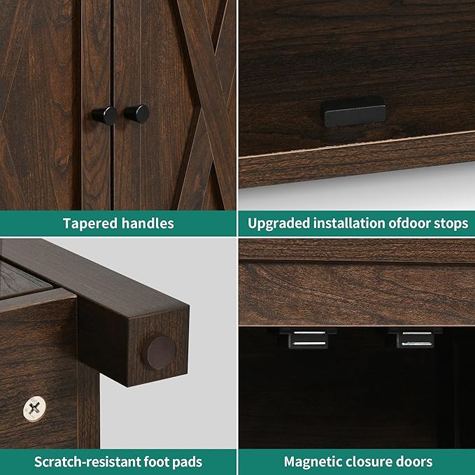 YITAHOME 55'' Sideboard Buffet Cabinet with Storage with 4 Doors, Farmhouse Large Kitchen Storage Cabinet, Wood Coffee Bar Cabinet with Barn Doors ＆ Adjustable Shelf for Kitchen, Living Room, Brown - LeafyLoom