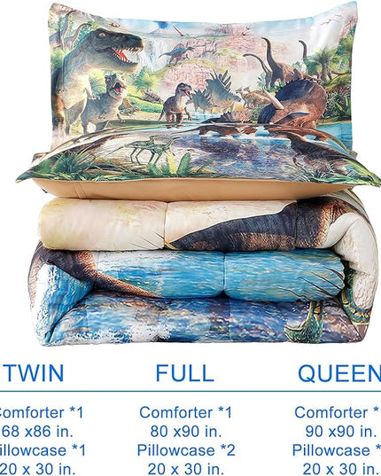 WINLIFE Dinosaur Comforter Set Twin Kids Bedding Set T-Rex Jurassic Jungle Dino Comforter Sets for Boys Teens, Lightweight Easy Care Bedding (2 Pieces, Twin) - LeafyLoom