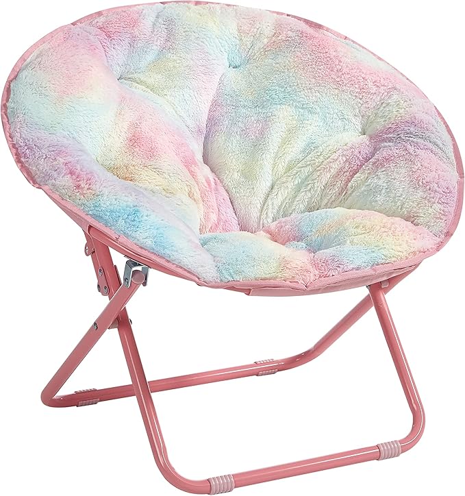 Heritage Kids Rainbow Faux Fur Kids Folding Saucer Chair - LeafyLoom